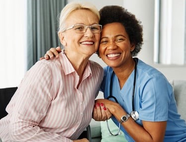 Caregiver assisting a client with daily personal care